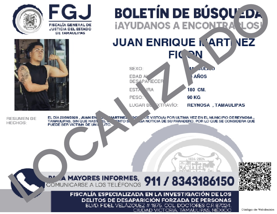 Boletín de Búsqueda Juan Enrique Martinez