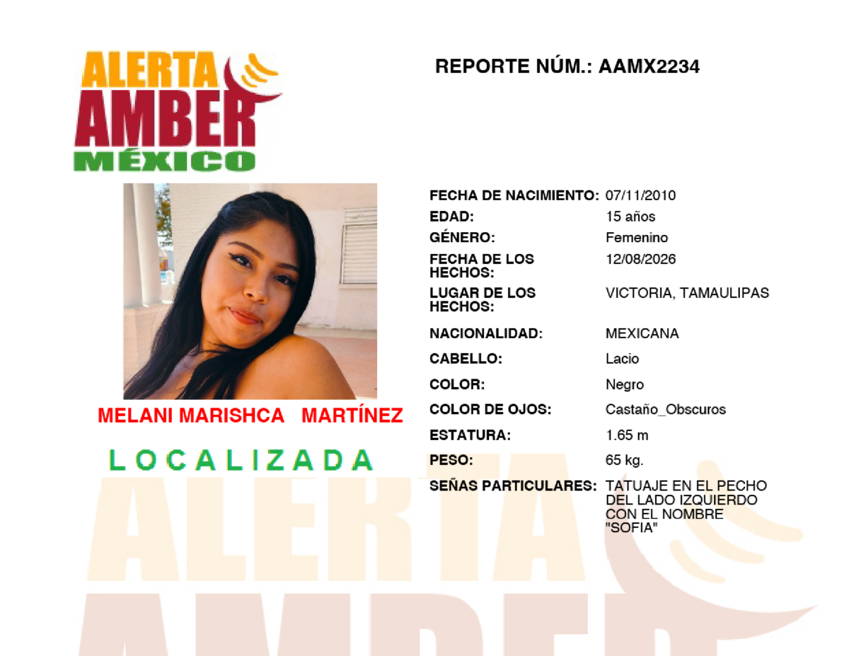 Alerta Amber Melanie