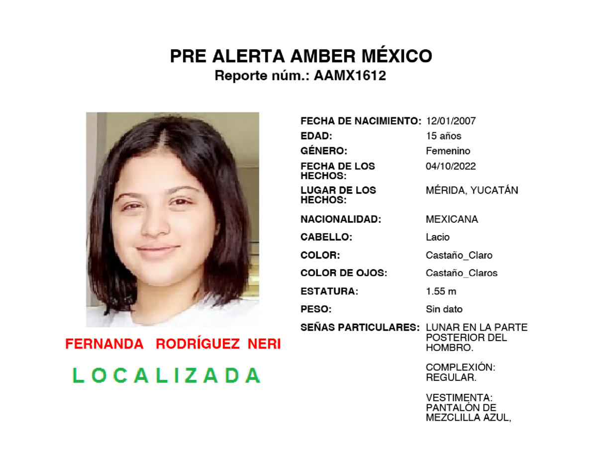 Alerta Amber Fernanda