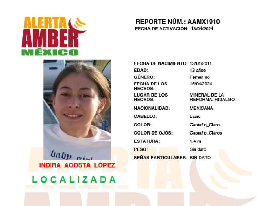 Alerta Amber Indira