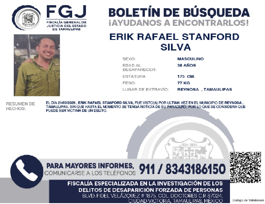 Boletín de Búsqueda Erik Rafael