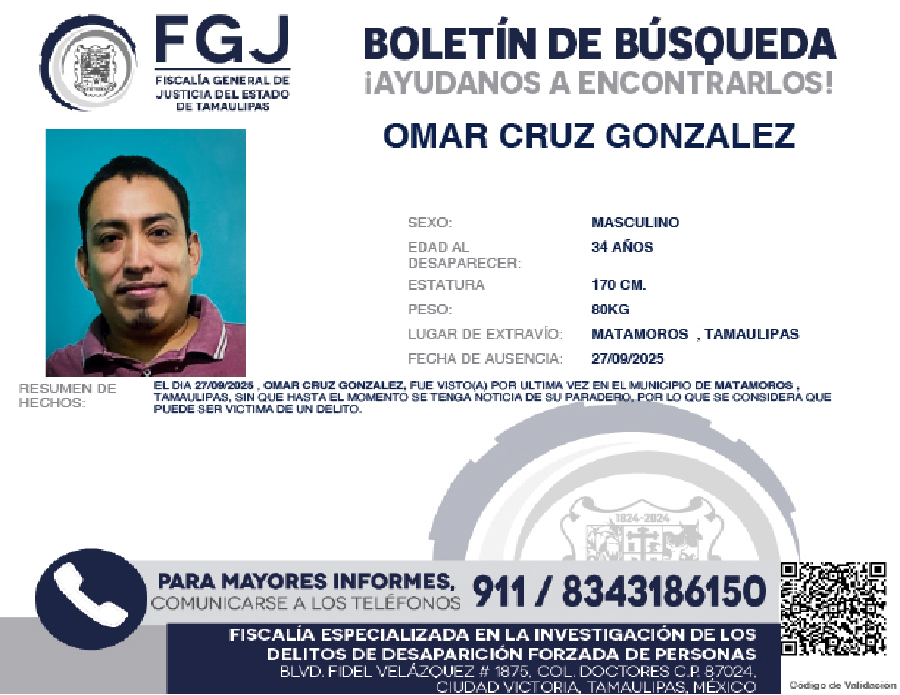 Boletín de búsqueda Omar Cruz