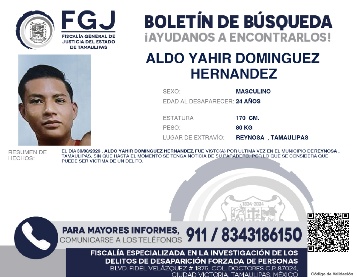 Boletín de Búsqueda Aldo Yahir