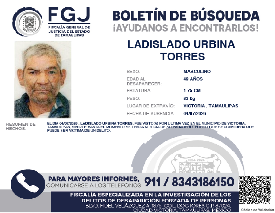 Boletín de Búsqueda Ladislado Urbina
