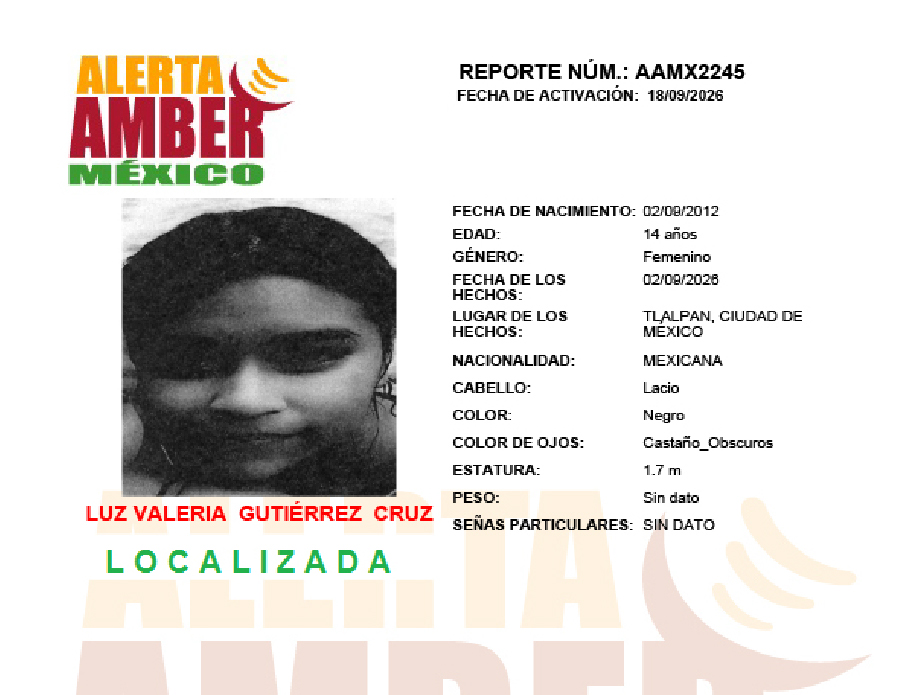 Alerta Amber Luz Valeria
