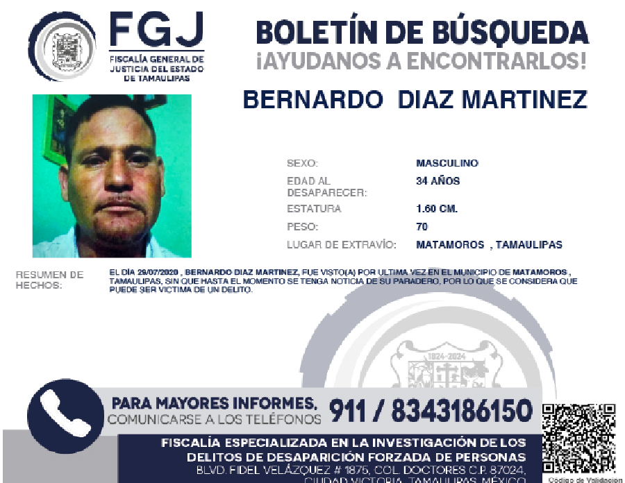 Boletín de Búsqueda Bernardo Diaz