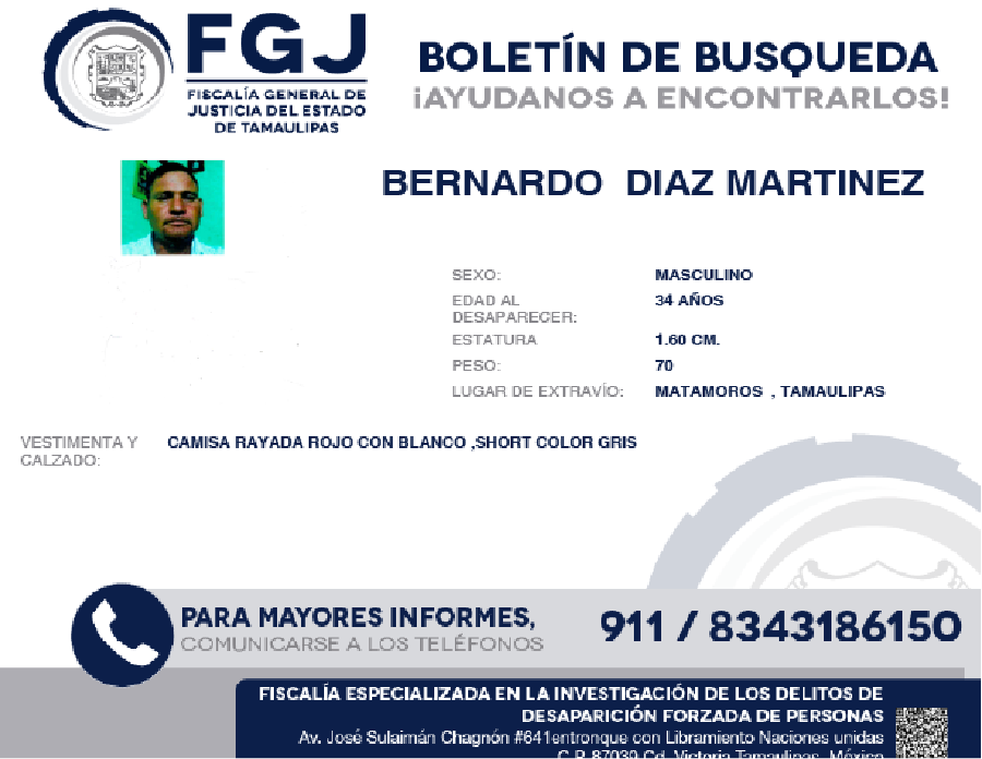 Boletín de Búsqueda Berbardo Díaz