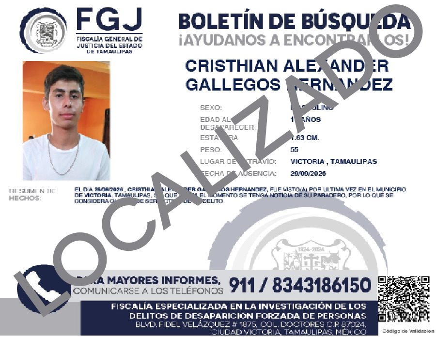 Boletín de Búsqueda Cristhian Alexander