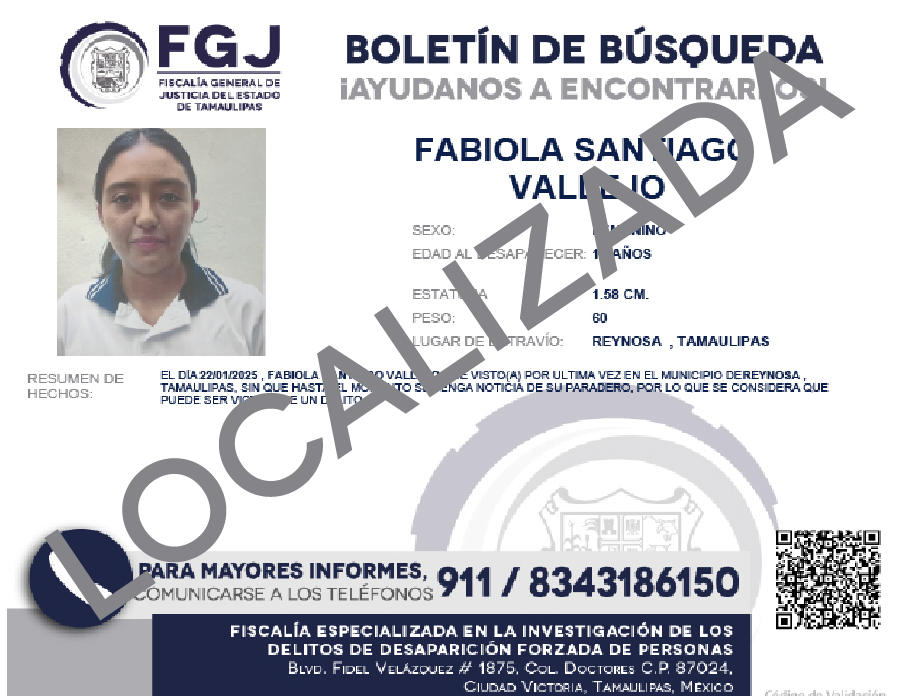 Boletín de busqueda Fabiola Santiago