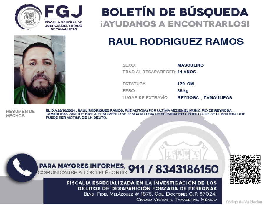 boletín de búsqueda Raul Rodriguez
