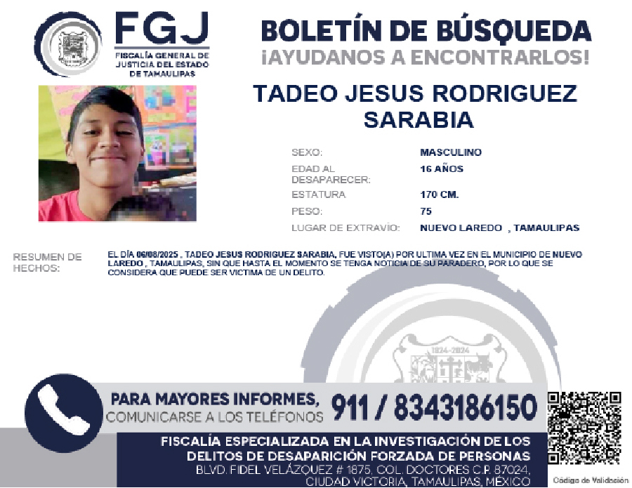 Boletin de busqueda tadeo