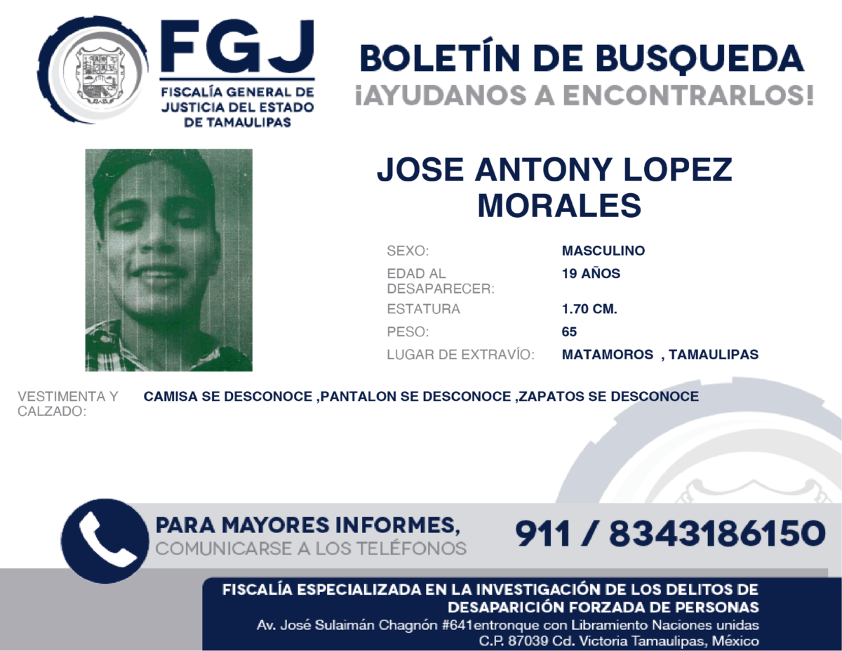 Boletín de búsqueda Jose Antony